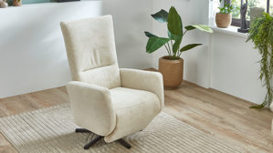 Relaxsessel KAWOO aus Stoff in Weiß KAWOO Serie Santa Lucia - Relaxsessel M3 cremeweißer Breitcord & schwarzer Sternfuß DT 4