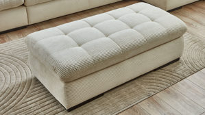 Polsterhocker KAWOO aus Stoff in Weiß KAWOO Serie Santa Lucia - XXL-Polsterhocker cremeweißer Breitcord & schwarze Holzfüße - ca. 128 x 68 cm