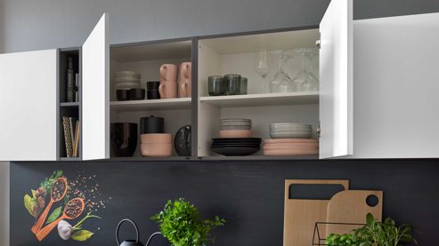 Einbauküche culineo® aus Holz in Weiß Culineo® Einbauküche C615 mit Einbaugeräten Weiß & Schiefergrau - Stellfläche ca. 245 x 246 cm