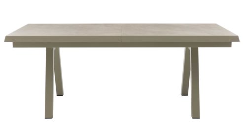 Gartentisch Interliving aus Stein in Beige Interliving Gartenmöbel Serie 7011 - Ausziehtisch gesinterter beiger Stein & taupefarbenes Aluminium - ca 200 - 240 x 100 cm