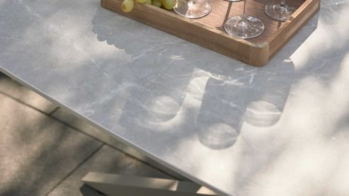 Gartenmöbel-Set Interliving aus Metall in Beige Interliving Gartenmöbel Serie 7014 - Essgruppe mit sechs Stühlen beiges TEXTILIENE®, Sinterstein & taupefarbenes Aluminium