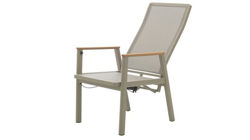 Gartenstuhl /-sessel Interliving aus Metall in Beige Interliving Gartenmöbel Serie 7014 - Gartenstuhl mit Relaxfunktion beiges TEXTILENE®, Teak & taupefarbenes Aluminium