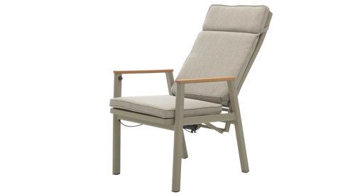 Gartenstuhl /-sessel Interliving aus Metall in Beige Interliving Gartenmöbel Serie 7014 - Gartenstuhl mit Relaxfunktion beiges TEXTILENE®, Teak & taupefarbenes Aluminium