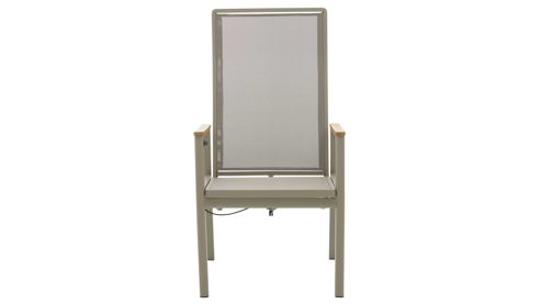 Gartenstuhl /-sessel Interliving aus Metall in Beige Interliving Gartenmöbel Serie 7014 - Gartenstuhl mit Relaxfunktion beiges TEXTILENE®, Teak & taupefarbenes Aluminium