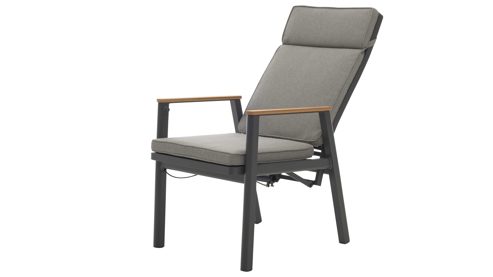 Gartenstuhl /-sessel Interliving aus Metall in Anthrazit Interliving Gartenmöbel Serie 7014 - Gartenstuhl mit Relaxfunktion anthrazitfarbenes TEXTILENE®, Aluminium & Teakholz
