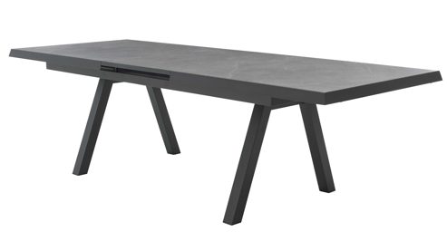Tischgruppe Interliving aus Stein in Anthrazit Interliving Gartenmöbel Serie 7014 - Essgruppe mit Ausziehtisch betonfarbener Sinterstein, anthrazitfarbenes Aluminium & TEXTILENE®