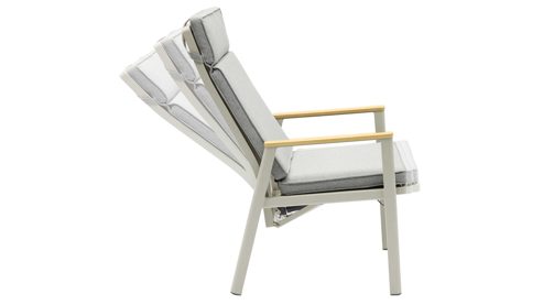 Gartenstuhl /-sessel Interliving aus Metall in Beige Interliving Gartenmöbel Serie 7014 - Gartenstuhl mit Relaxfunktion beiges TEXTILENE®, Teak & taupefarbenes Aluminium