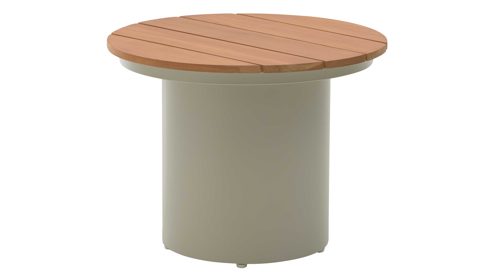 Gartentisch Interliving aus Metall in Beige Interliving Gartenmöbel Serie 7015 - Beistelltisch mit Holzplatte Teakholz & taupefarbenes  Aluminium - Durchmesser ca. 50 cm