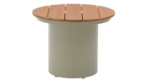 Gartentisch Interliving aus Metall in Beige Interliving Gartenmöbel Serie 7015 - Beistelltisch mit Holzplatte Teakholz & taupefarbenes  Aluminium - Durchmesser ca. 50 cm