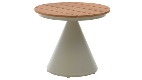 Gartentisch Interliving aus Metall in Beige Interliving Gartenmöbel Serie 7015 - Beistelltisch konischem Gestell Teakholz & taupefarbenes  Aluminium - Höhe ca. 43 cm