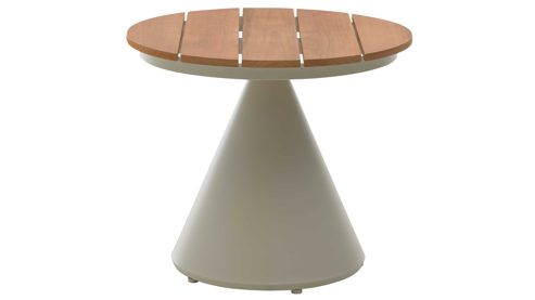 Gartentisch Interliving aus Metall in Beige Interliving Gartenmöbel Serie 7015 - Beistelltisch konischem Gestell Teakholz & taupefarbenes  Aluminium - Höhe ca. 43 cm