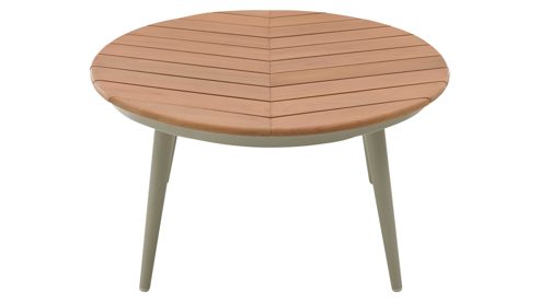 Gartentisch Interliving aus Metall in Holzfarben Interliving Gartenmöbel Serie 7015 - ovaler Couchtisch mit Holzplatte Teakholz & taupefarbenes  Aluminium - ca. 110 x 69 cm