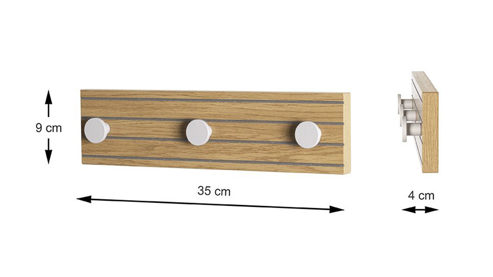 Wandgarderobe Haku aus MDF in Holzfarben Wandgarderobe Eiche & Kaschmirfarben - 3 Haken, ca. 35 x 9 cm