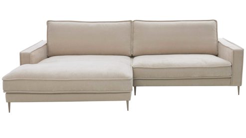 Ecksofa Roomio® aus Stoff in Creme Roomio® No. 4102 - Ecksofa naturfarbene Chenille Roma & toffeefarbene Metallfüße F1204 - Stellfläche ca. 190 x 272 cm