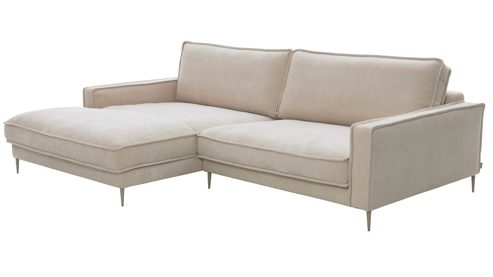 Ecksofa Roomio® aus Stoff in Creme Roomio® No. 4102 - Ecksofa naturfarbene Chenille Roma & toffeefarbene Metallfüße F1204 - Stellfläche ca. 190 x 272 cm