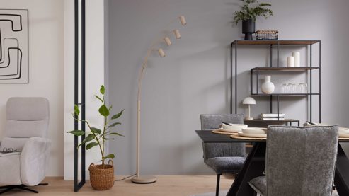 Stehleuchte Interliving aus Metall in Beige Interliving Leuchten Serie 9354 - Stehlampe sandfarbenes Metall - Höhe ca. 204 cm