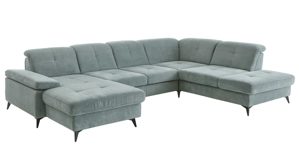 Ecksofa modulmaster aus Stoff in Blau Modulmaster Serie MM-MP1206 - Ecksofa stahlfarbenes Flachgewebe Cyber & schwarze Metallfüße – Stellfläche ca. 353 x 255 cm