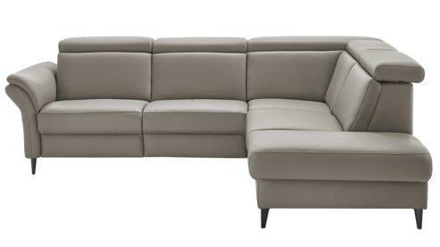 Ecksofa modulmaster aus Leder in Grau Modulmaster MM-PN1209 - Ecksofa granitfarbenes Leder Torro & schwarze Metallfüße – Stellfläche ca. 257 x 209 cm