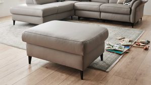 Polsterhocker modulmaster aus Leder in Grau Modulmaster MM-PN1209 - XL-Hocker granitfarbenes Leder Torro & schwarze Metallfüße – ca. 88 x 65 cm