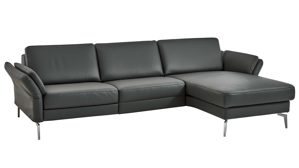 Ecksofa modulmaster aus Leder in Anthrazit Modulmaster MM-PN1200 - Ecksofa anthrazitfarbenes Leder Torro & glänzende Metallfüße – Stellfläche ca. 280 x 173 cm