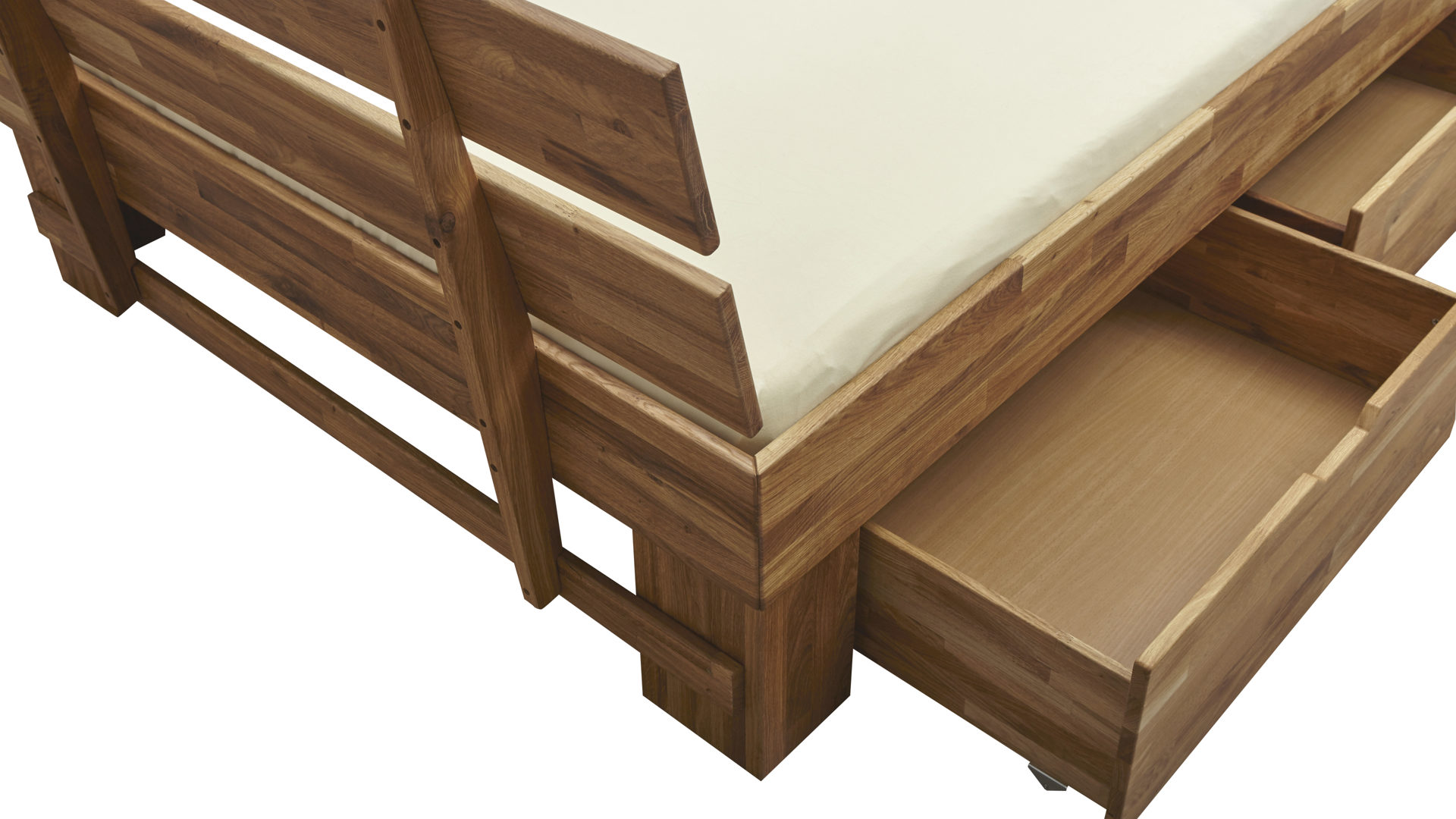 Bettgestell Elfo-möbel aus Holz in Holzfarben Massivholzmöbel - Funktionsbettgestell Sarah geölte Wildeiche – Liegefläche ca. 180 x 200 cm