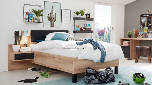 Jugendzimmer Interliving aus Holz in Holzfarben Interliving Jugendzimmer Serie 1701 - Komplettzimmer Risseiche & Schiefer anthrazit