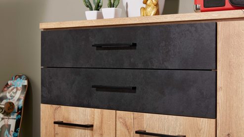 Jugendzimmer Interliving aus Holz in Holzfarben Interliving Jugendzimmer Serie 1701 - Komplettzimmer Risseiche & Schiefer anthrazit