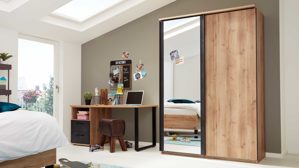 Jugendzimmer Interliving aus Holz in Holzfarben Interliving Jugendzimmer Serie 1701 - Komplettzimmer Risseiche & Schiefer anthrazit