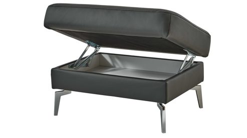 Polsterhocker modulmaster aus Leder in Anthrazit Modulmaster MM-PN1200 - Polsterhocker mit Funktion anthrazitfarbenes Leder Torro & glänzende Metallfüße – ca. 87 x 65 cm