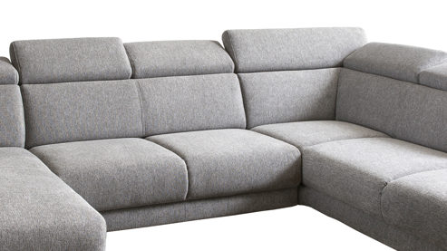 Ecksofa Exxpo sofa fashion aus Stoff in Hellgrau Wohnlandschaft Cosby hellgrauer Strukturstoff & Schwarz - Stellfläche ca. 209 x 324 cm