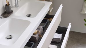 Badmöbel-Set Interliving aus Holz in Beige Interliving Bad Serie 3710 - Badmöbel-Set Macchiato & Weiß