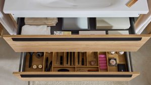 Waschtisch-Set / Waschbecken-Set Interliving aus Holz in Holzfarben Interliving Bad Serie 3730 - Waschplatzlösung mit Keramikbecken Eiche Sierra & Weiß - Länge ca. 100 cm