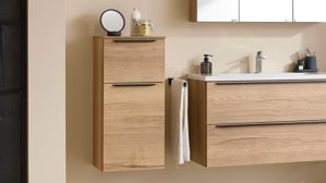 Hängeschrank Interliving aus Holz in Holzfarben Interliving Bad Serie 3715 - Hängeschrank Eiche Sierra - eine Tür & ein Auszug, Höhe ca. 86 cm