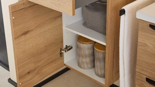 Hängeschrank Interliving aus Holz in Holzfarben Interliving Bad Serie 3715 - Hängeschrank Eiche Sierra - eine Tür & ein Auszug, Höhe ca. 86 cm