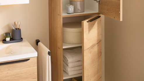 Hängeschrank Interliving aus Holz in Holzfarben Interliving Bad Serie 3730 - Hängeschrank Eiche Sierra - zwei Türen, Höhe ca. 158 cm