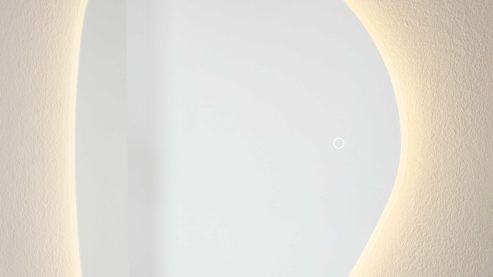 Badmöbel-Set Interliving aus Holz in Grau Interliving Bad Serie 3715 - Gästebadlösung mit beleuchtetem Spiegel Taupegrau, Viking Oak & Weiß - eine Tür, Breite ca. 50 cm