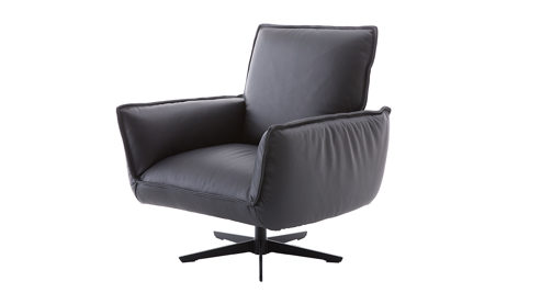 Drehsessel Koinor aus Leder in Schwarz KOINOR Sessel Buddy schwarzer Lederbezug & schwarzes Metalldrehkreuz - ca.  86 x 96 cm