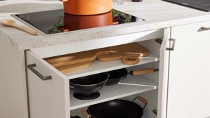 Einbauküche WERT KÜCHE® aus Holz in Hellgrau WERT KÜCHE® Matteo mit Einbaugeräten Sandgrau & Sandeiche - zweiteilig