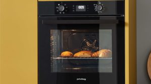 Einbauküche WERT KÜCHE® aus Holz in Holzfarben Dunkel WERT KÜCHE® Vanessa mit Einbaugeräten Eiche Siena & Olivegelb - Länge ca. 393 cm