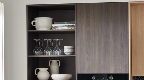 Einbauküche WERT KÜCHE® aus Holz in Holzfarben WERT KÜCHE® Vanessa mit gorenje Einbaugeräten Eiche Siena & Sandeiche - zweiteilig