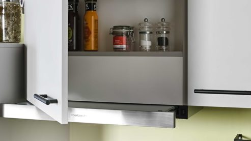 Einbauküche Express küchen aus Holz in Hellgrau EXPRESS KÜCHEN Mini-Einbauküche Win mit Geräten Hellgrau & rustikale Eiche - Länge ca. 180 cm