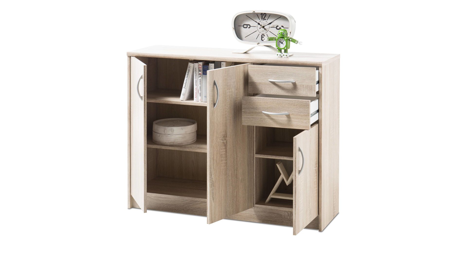 Kombikommode Bega-consult aus Holz in Holzfarben Kombikommode - Schrank Sonoma eichefarbene Kunststoffoberflächen – drei Türen, zwei Schubladen