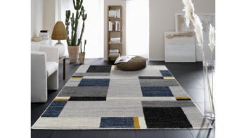 Webteppich Oci aus Kunstfaser in Blau Webteppich Castle Beppo für Ihre Wohnaccessoires blaue, graue & gelbe Kunstfaser Kunstfaser – ca. 140 x 200 cm