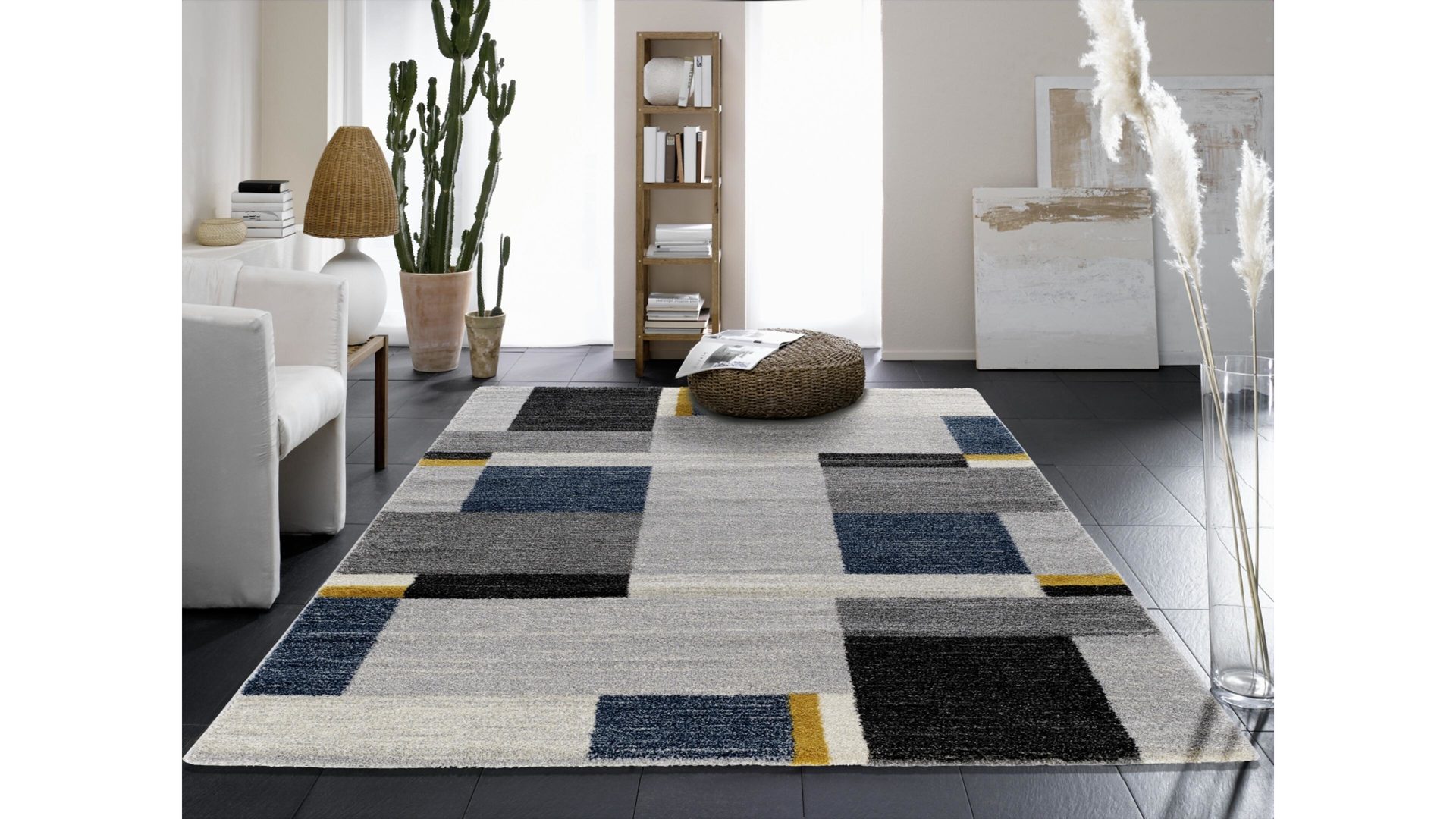 Webteppich Oci aus Kunstfaser in Blau Webteppich Castle Beppo für Ihre Wohnaccessoires blaue, graue & gelbe Kunstfaser – ca. 160 x 230 cm