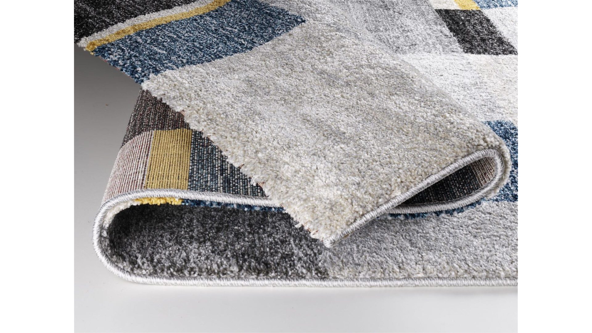 Webteppich Oci aus Kunstfaser in Blau Webteppich Castle Beppo für Ihre Wohnaccessoires blaue, graue & gelbe Kunstfaser Kunstfaser – ca. 140 x 200 cm
