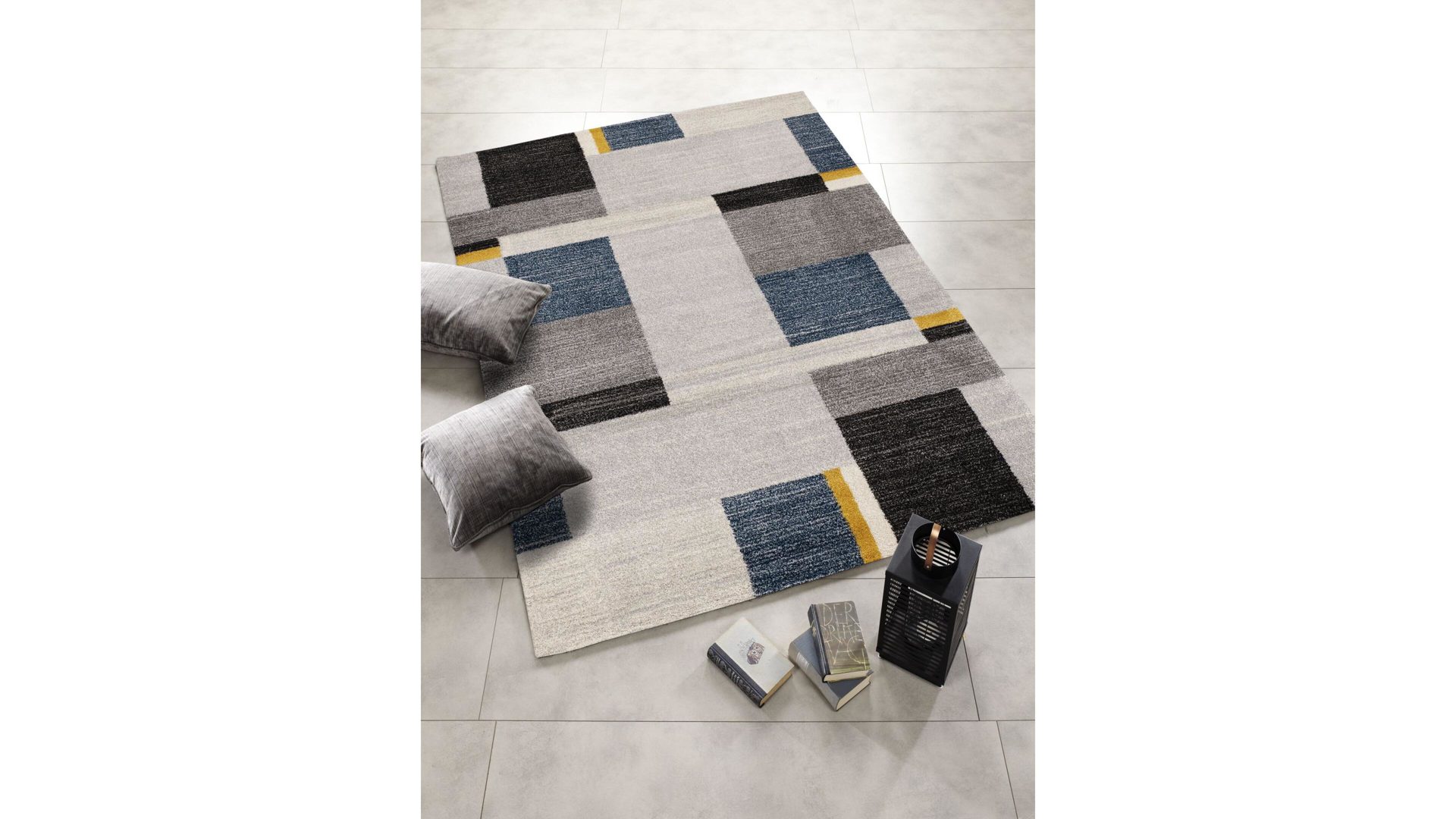 Webteppich Oci aus Kunstfaser in Blau Webteppich Castle Beppo für Ihre Wohnaccessoires blaue, graue & gelbe Kunstfaser – ca. 160 x 230 cm