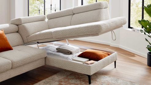 Bettkasten Interliving aus Metall in Transparent Interliving Sofa Serie 4420 - Aufklappfunktion für Eckelement