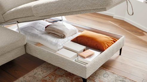 Bettkasten Interliving aus Metall in Transparent Interliving Sofa Serie 4420 - Aufklappfunktion für Eckelement