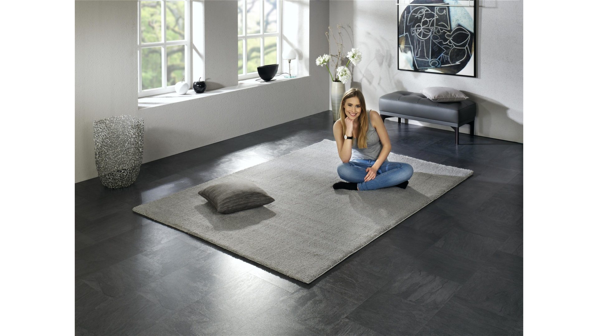 Hochflorteppich Oci aus Kunstfaser in Grau Hochflorteppich Soft Dream für Ihre Wohnaccessoires graue Kunstfaser – ca. 65 x 130 cm