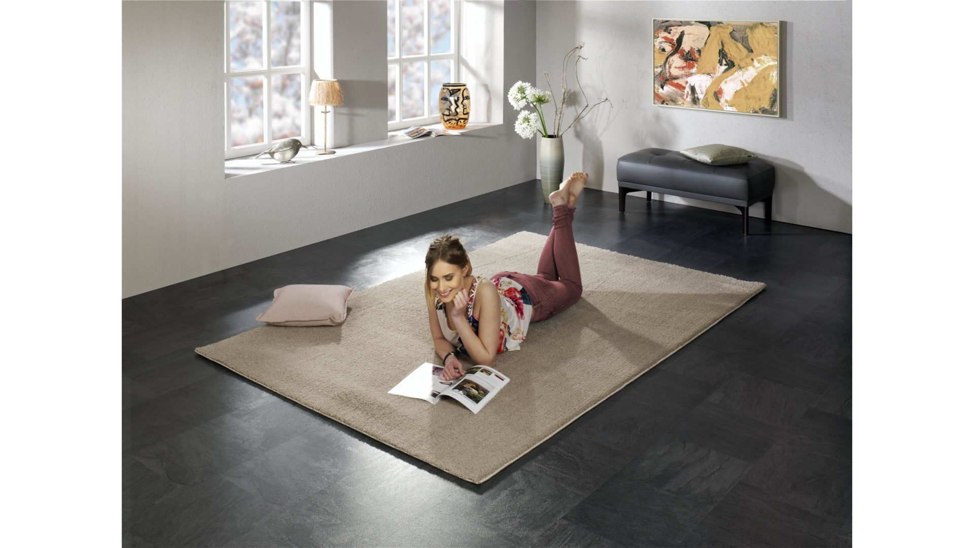 Hochflorteppich Oci aus Kunstfaser in Beige Hochflorteppich Soft Dream für Ihre Wohnaccessoires beige Kunstfaser – ca. 65 x 130 cm